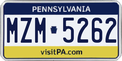 PA license plate MZM5262