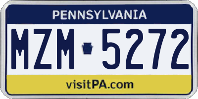 PA license plate MZM5272