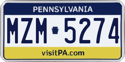 PA license plate MZM5274