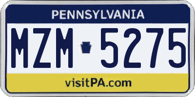 PA license plate MZM5275