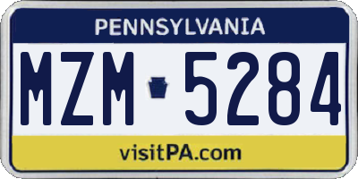 PA license plate MZM5284