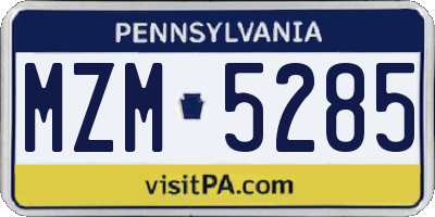 PA license plate MZM5285
