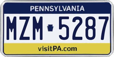 PA license plate MZM5287