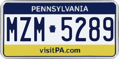 PA license plate MZM5289