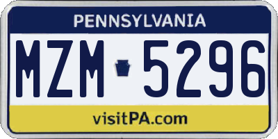 PA license plate MZM5296