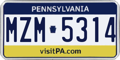 PA license plate MZM5314