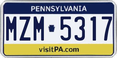 PA license plate MZM5317