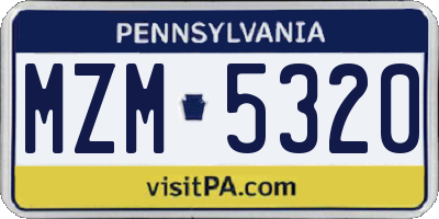 PA license plate MZM5320