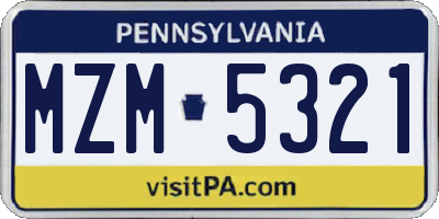 PA license plate MZM5321