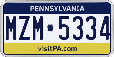 PA license plate MZM5334