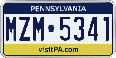 PA license plate MZM5341