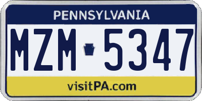 PA license plate MZM5347