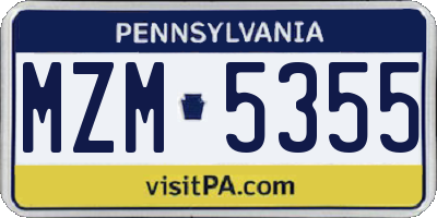 PA license plate MZM5355