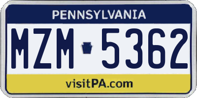 PA license plate MZM5362