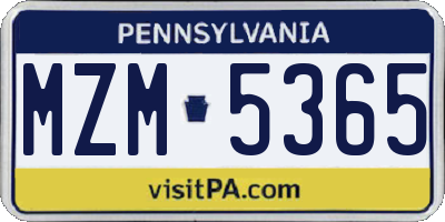 PA license plate MZM5365