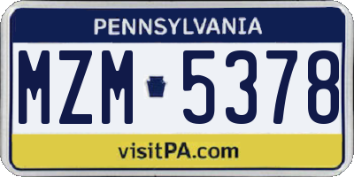 PA license plate MZM5378