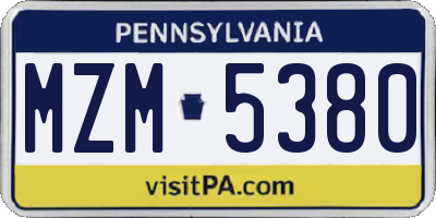 PA license plate MZM5380