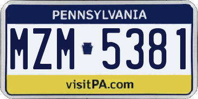 PA license plate MZM5381