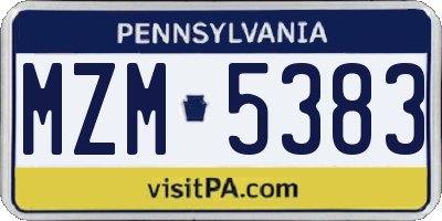 PA license plate MZM5383