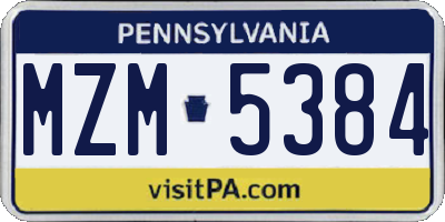 PA license plate MZM5384
