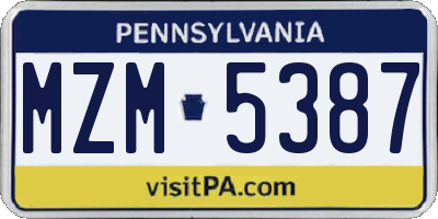 PA license plate MZM5387