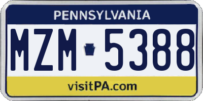 PA license plate MZM5388