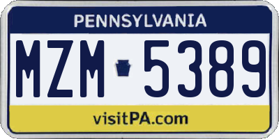 PA license plate MZM5389