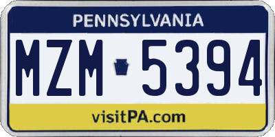 PA license plate MZM5394