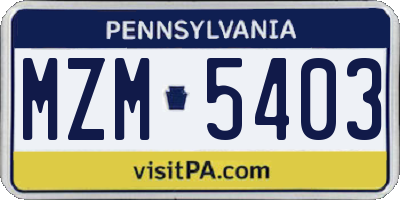 PA license plate MZM5403