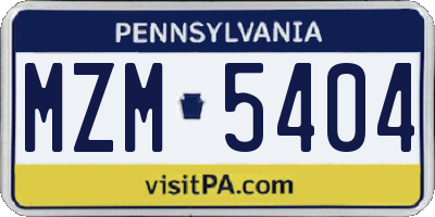 PA license plate MZM5404