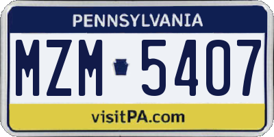 PA license plate MZM5407