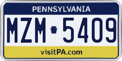 PA license plate MZM5409