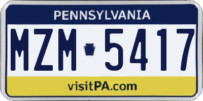 PA license plate MZM5417