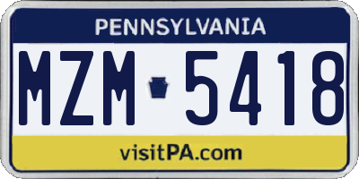 PA license plate MZM5418