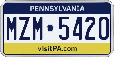 PA license plate MZM5420