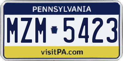 PA license plate MZM5423