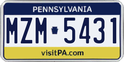 PA license plate MZM5431