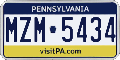 PA license plate MZM5434
