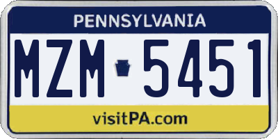 PA license plate MZM5451