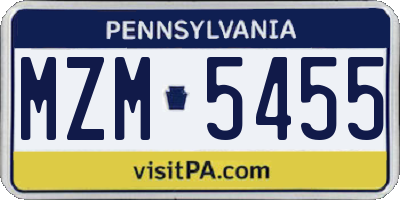 PA license plate MZM5455