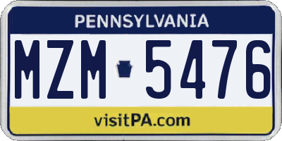 PA license plate MZM5476