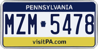 PA license plate MZM5478
