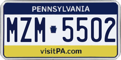 PA license plate MZM5502