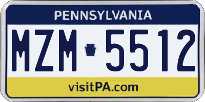 PA license plate MZM5512