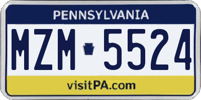 PA license plate MZM5524