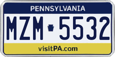 PA license plate MZM5532