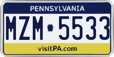 PA license plate MZM5533