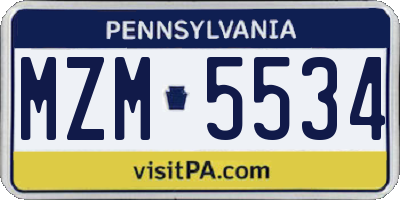 PA license plate MZM5534