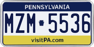 PA license plate MZM5536
