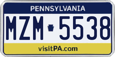 PA license plate MZM5538